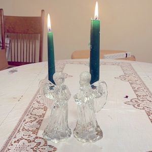 Two glass angel vintage candle holders